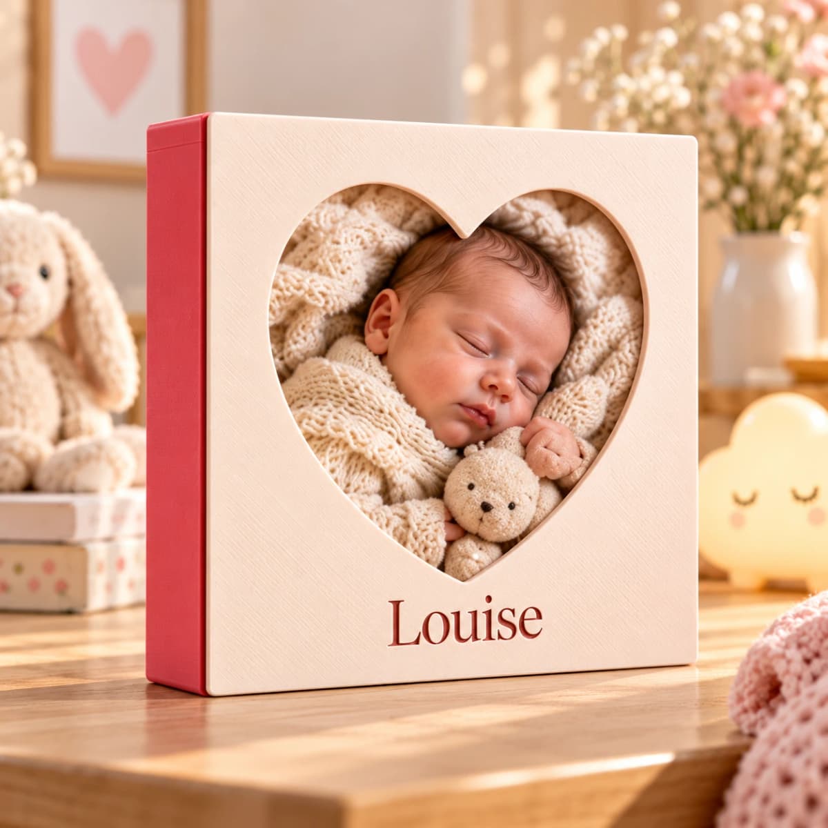 Cadre bicolore rose et beige avec façade en cœur personnalisée
