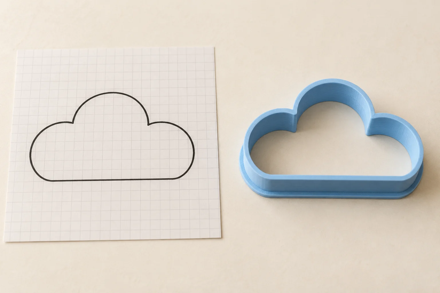 Exemple illustratif : contour de nuage sur un plan quadrillé et emporte-pièce bleu correspondant