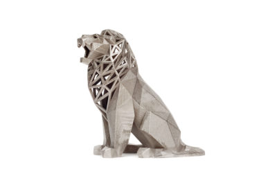 Lion assis qui rugit - design - avec tête file de fer